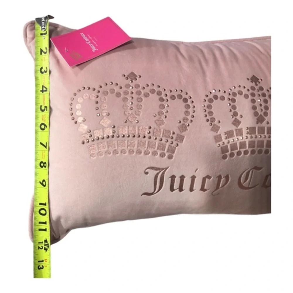 Juicy Couture soft pink & pink metallic 3 crown studded rectangle‎ decor pillow